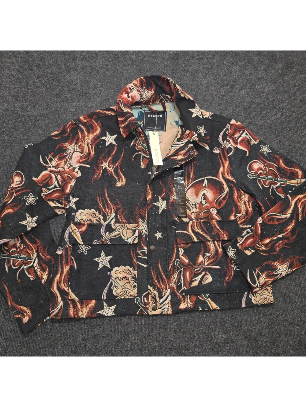 Reason Clothing Rebel Vengeance Angels & Devils Woven Tapestry Jacket - Men's L
